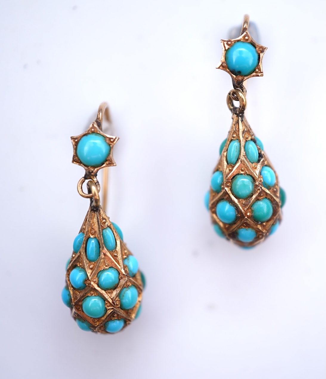 A pair of gold and turquoise earrings, late 19th century